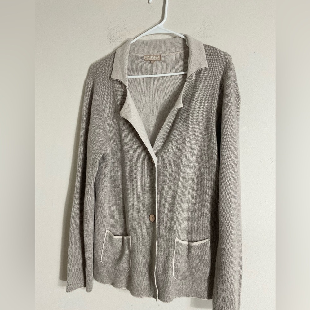 Benedetta B Merino Poly Cashmere Blend Beige Cardigan Size XLarge Women's Italy